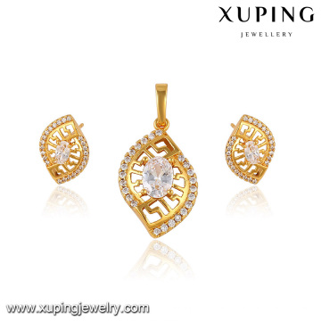 64084-xuping moda 24k dubai banhado a ouro jóias conjunto de jóias com diamantes para as mulheres